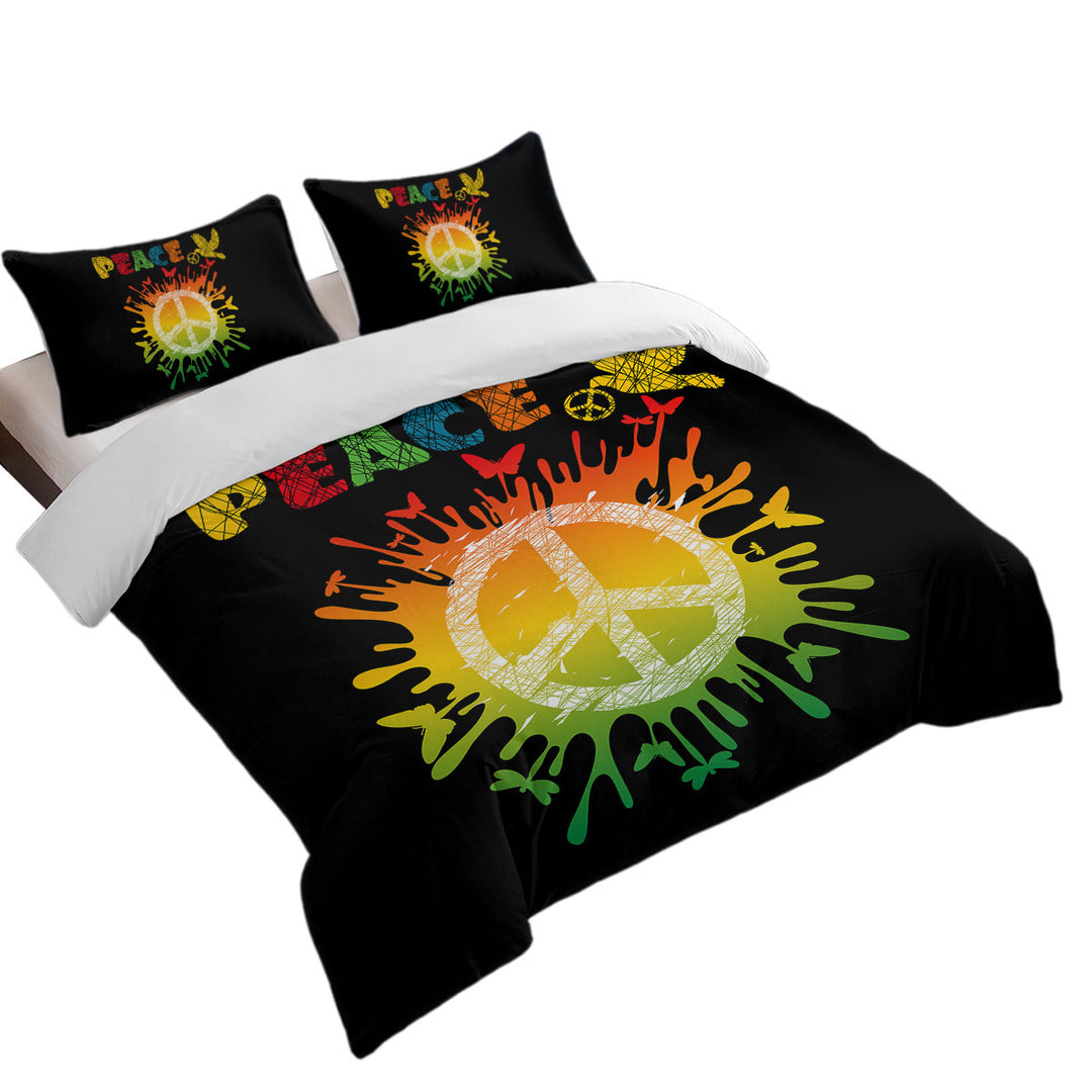 Dove and Butterflies Retro Peace Sign Bed Covers