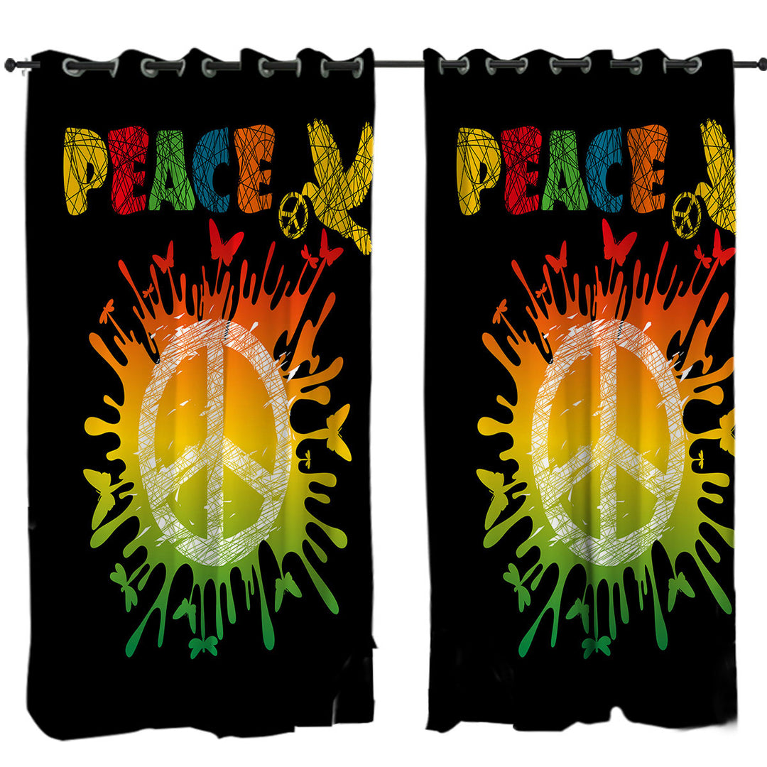 Dove and Butterflies Retro Peace Sign Curtains