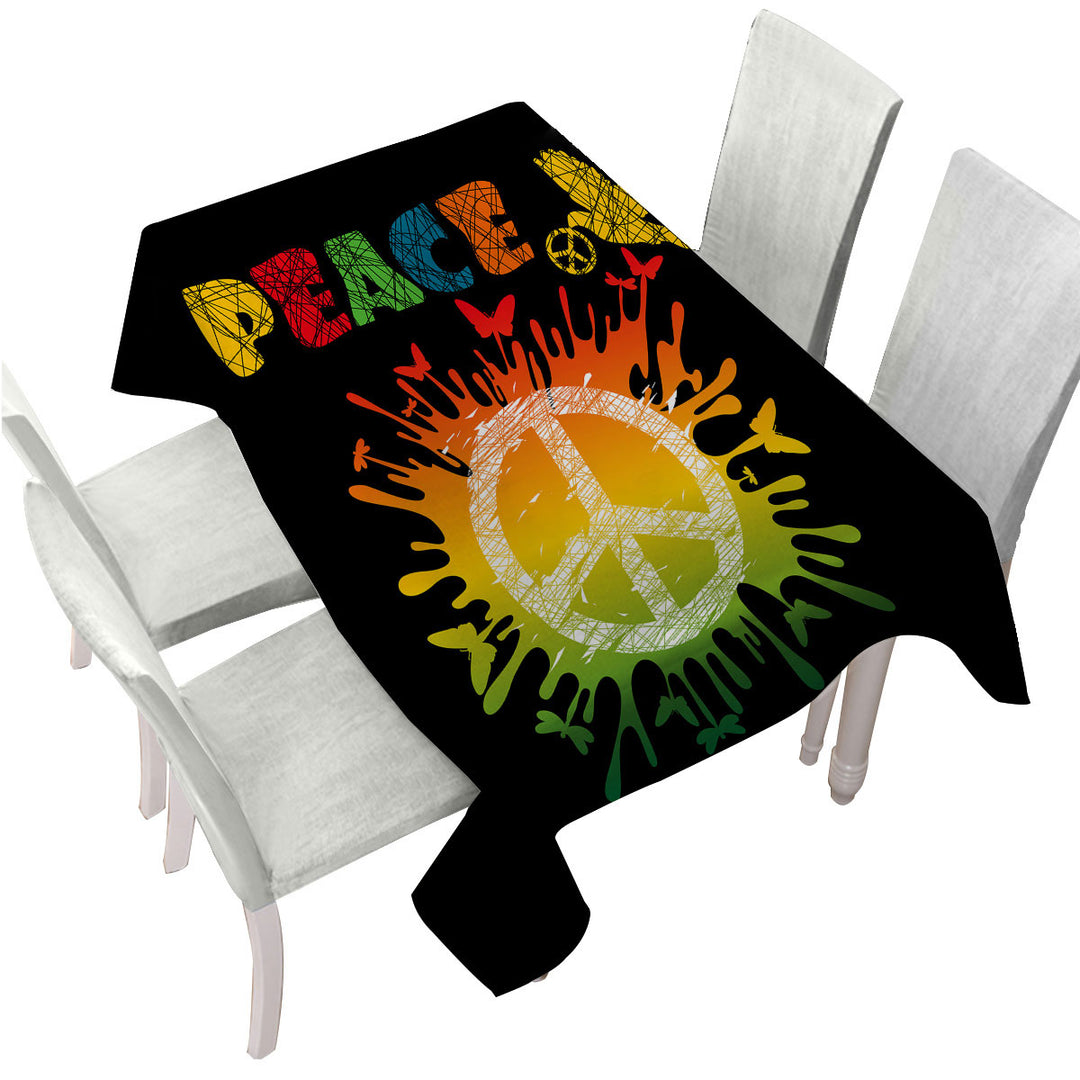Dove and Butterflies Retro Peace Sign Custom tablecloths