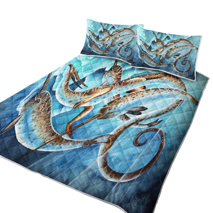 Dragon and Fantasy Creatures Art Icy Depths Quilt
