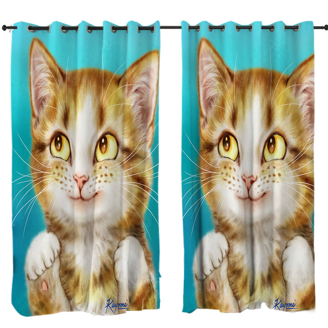 Drapery with Adorable Smiling Tiger Tabby Kitty Cat