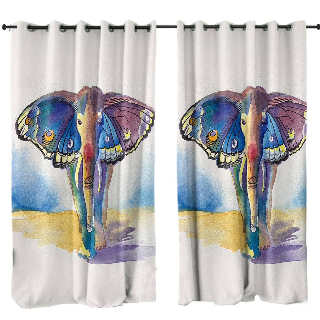Drapery with Colorful Artistic Elephant Meet Butterfly