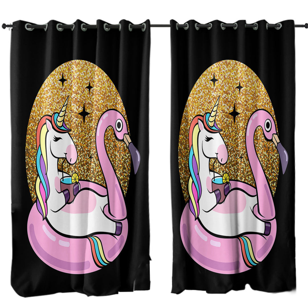 Drapery with Cool Unicorn Chilling on Flamingo Float