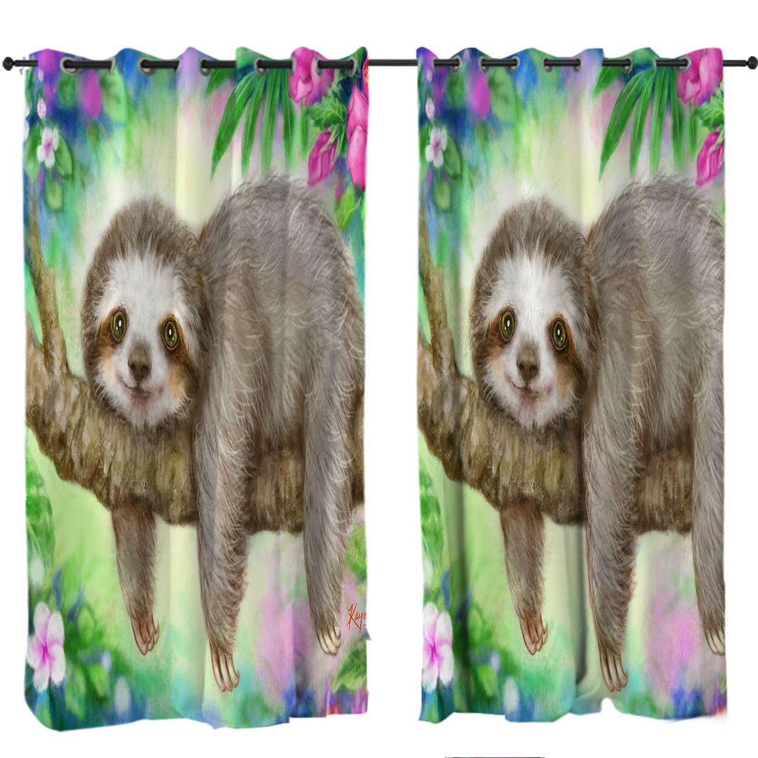 Drapery with Cute Animal Drawing Sloth Lazy Morning