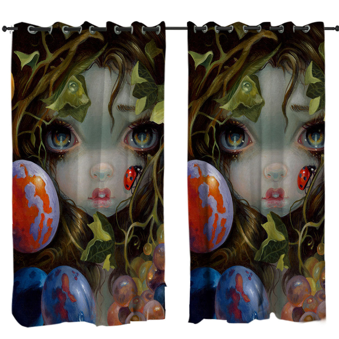 Drapery with Fine Art Girl with Fruits and Ladybug