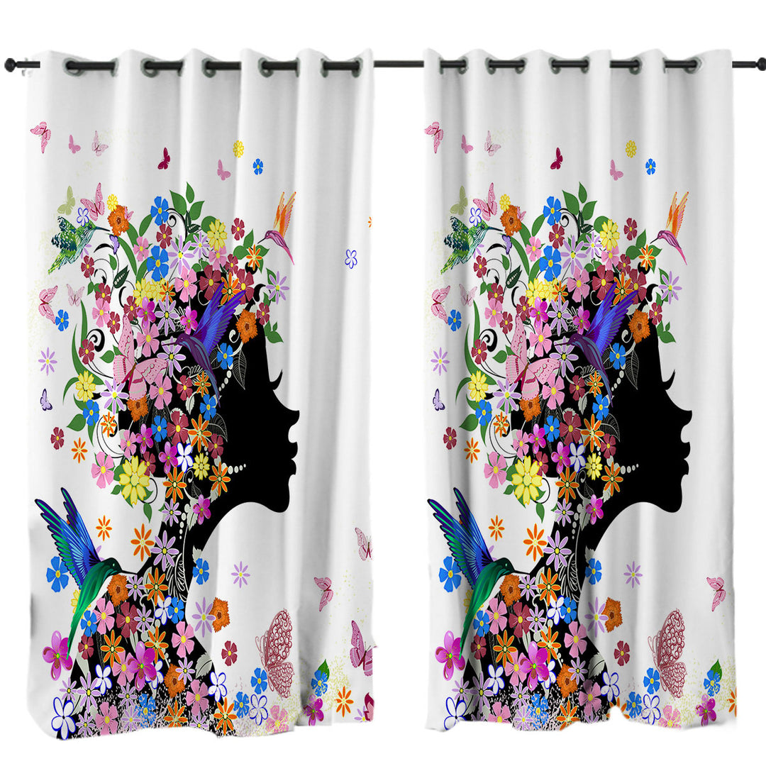 Drapery with Flower Girl and Hummingbirds