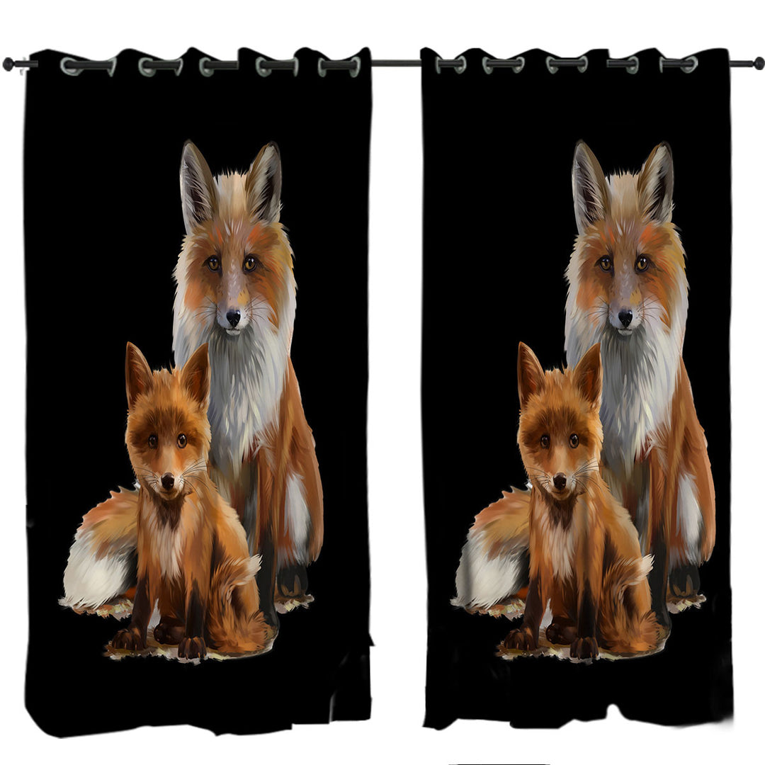 Drapery with Mom and Cub Fox