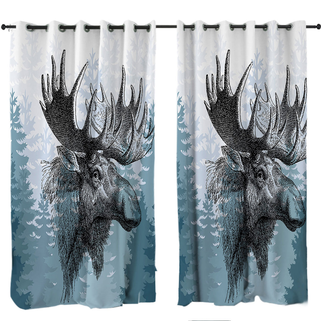 Drapery with Moose Drawing