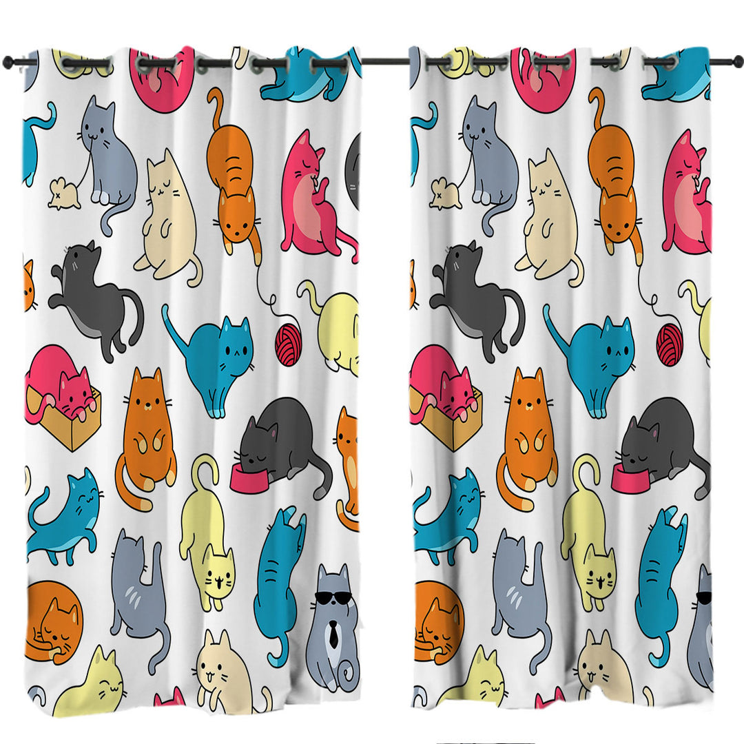 Drapery with Multi Colored Cats Drawings