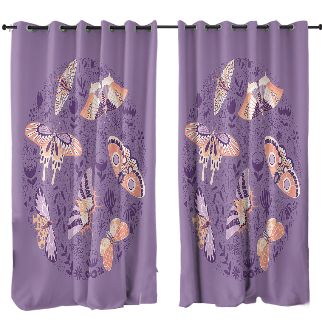 Drapery with Peach Butterflies over Floral Purple