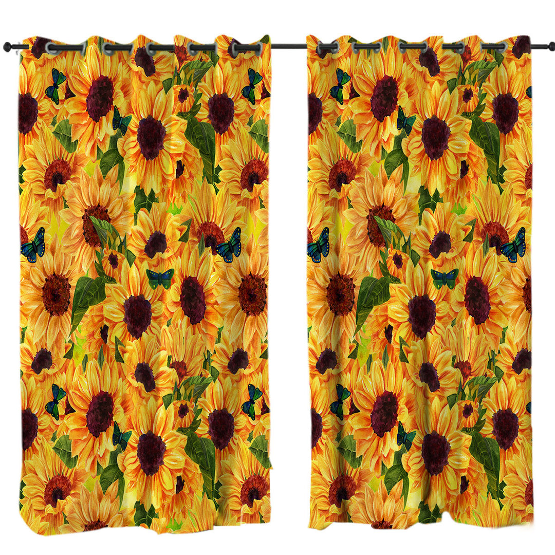 Drapery with Thick Sunflowers and Butterflies