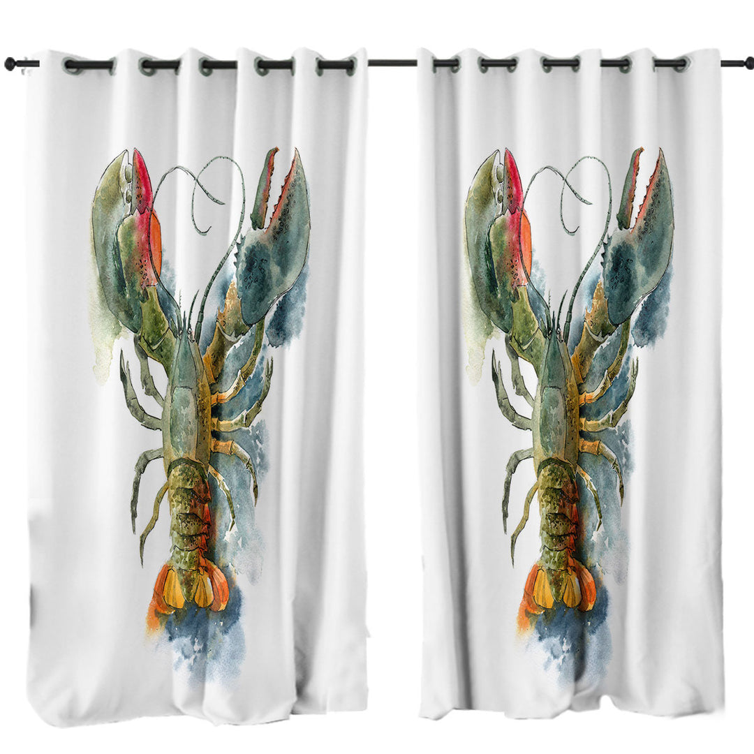 Drapes and Curtains with Art Painting Lobster