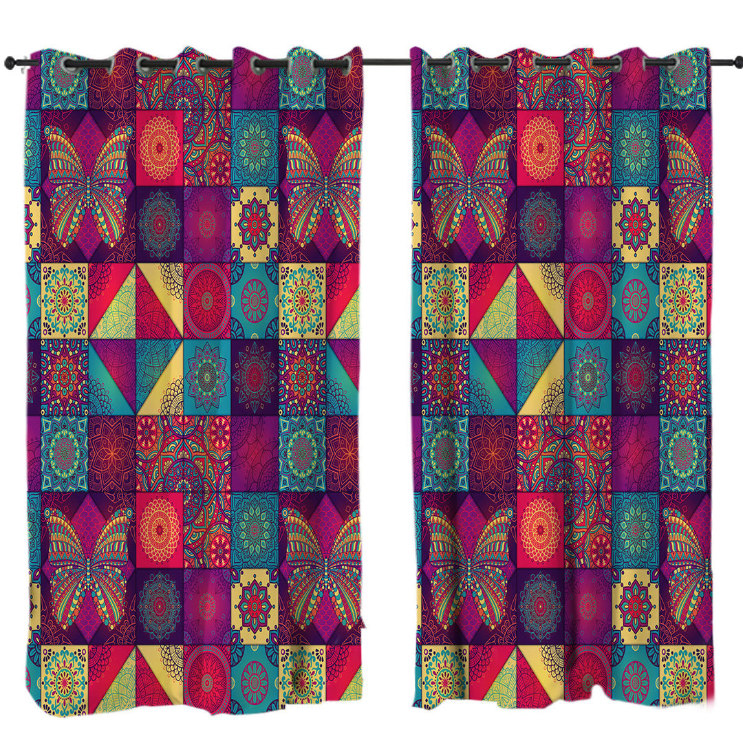Drapes and Curtains with Colorful Oriental Moroccan Mandala Tiles
