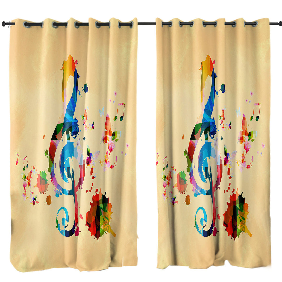 Drapes and Curtains with Colorful Treble Clef and Music Notes