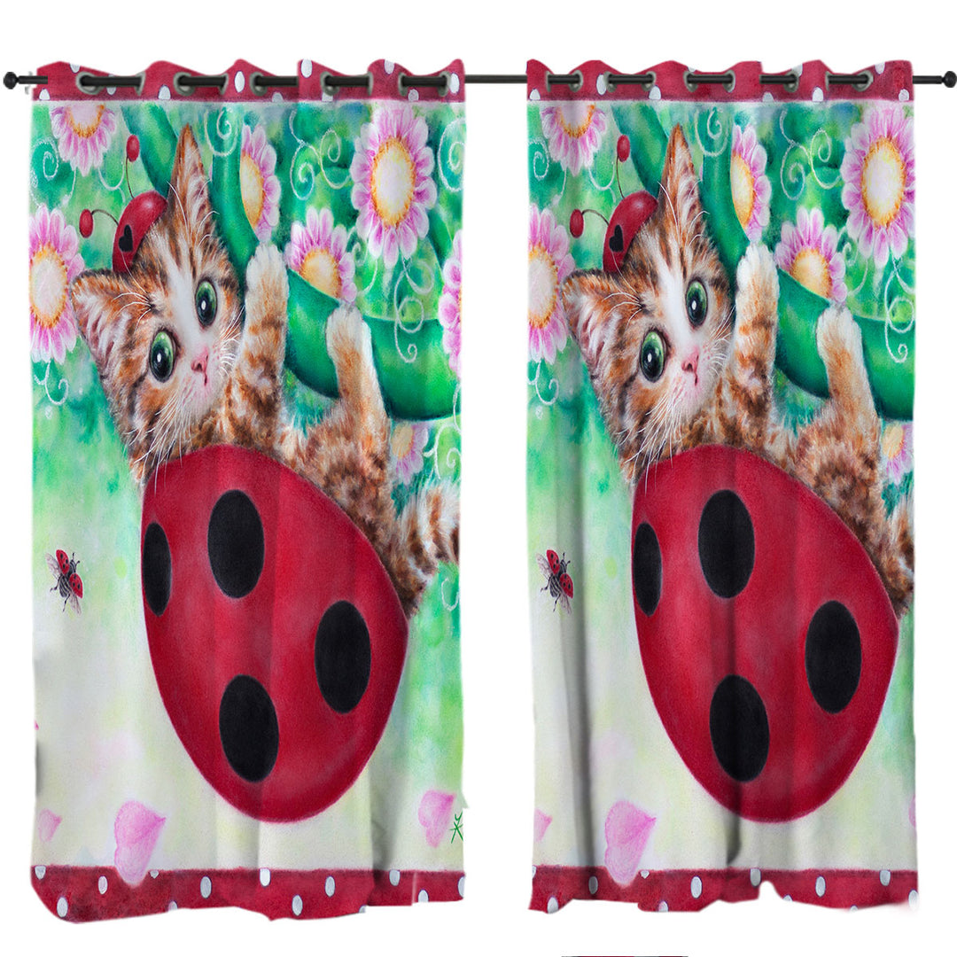 Drapes and Curtains with Cute Cat Drawings for Kids Ladybug Kitty