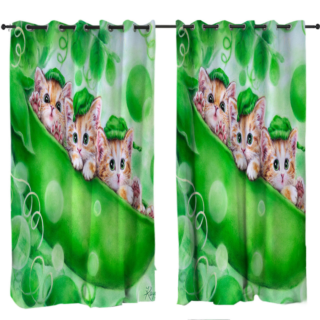 Drapes and Curtains with Cute Cats Art Drawing Peapod Ginger Kittens
