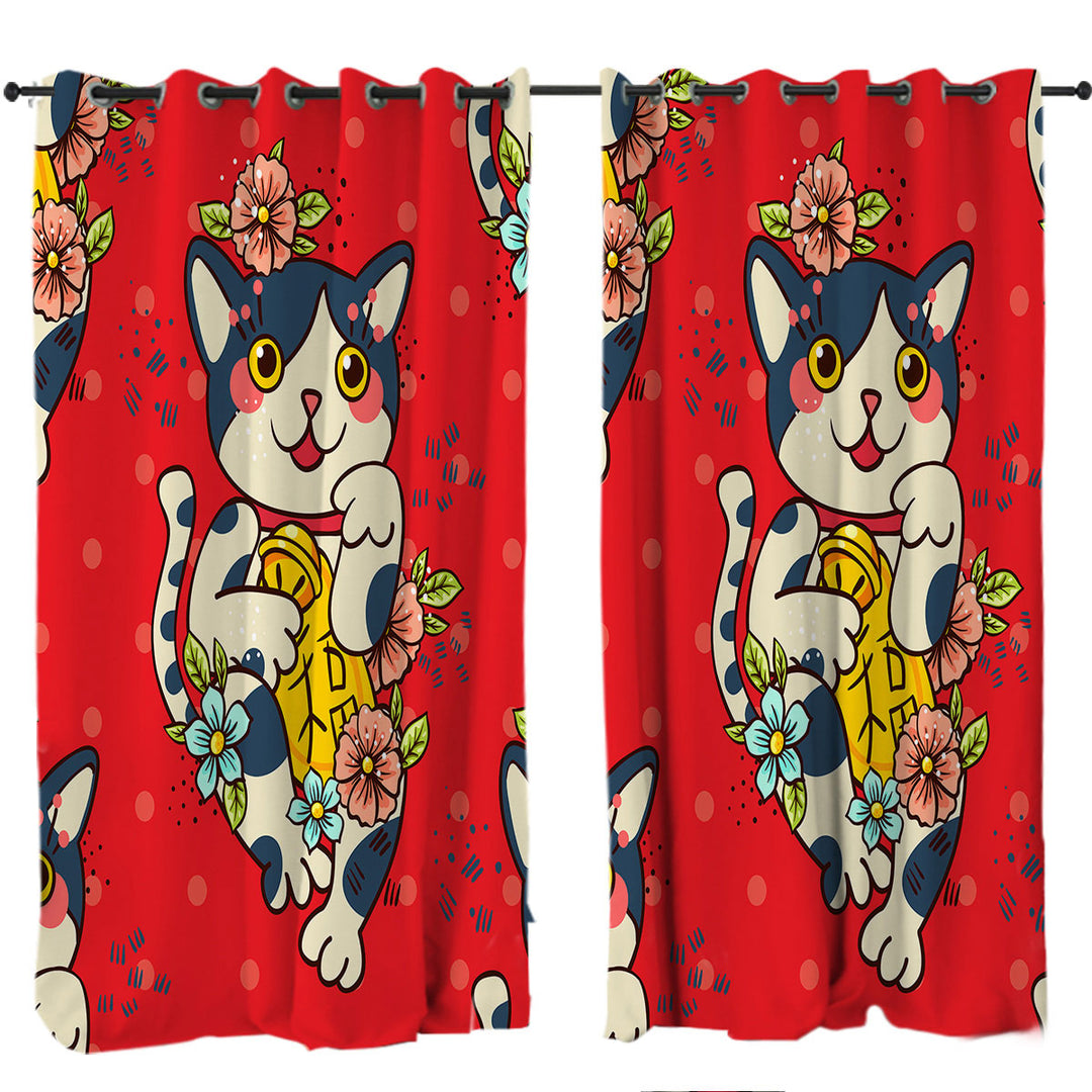 Drapes and Curtains with Cute Japanese Cat