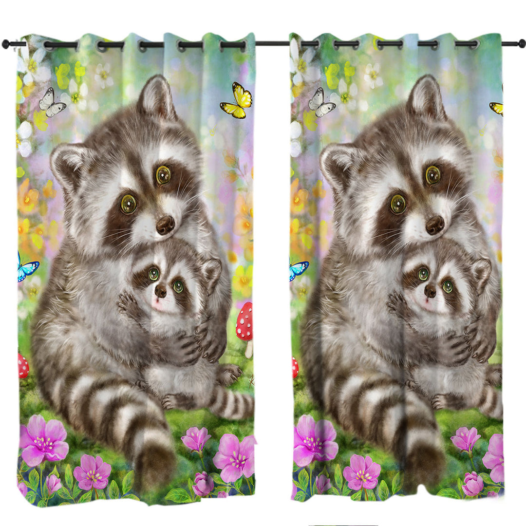 Drapes and Curtains with Cute Wildlife Animal Art Adorable Raccoons