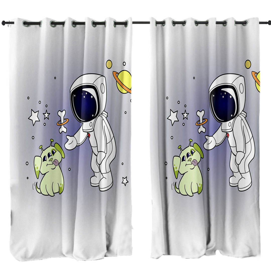 Drapes and Curtains with Cute and Funny Astronaut and Alien Dog