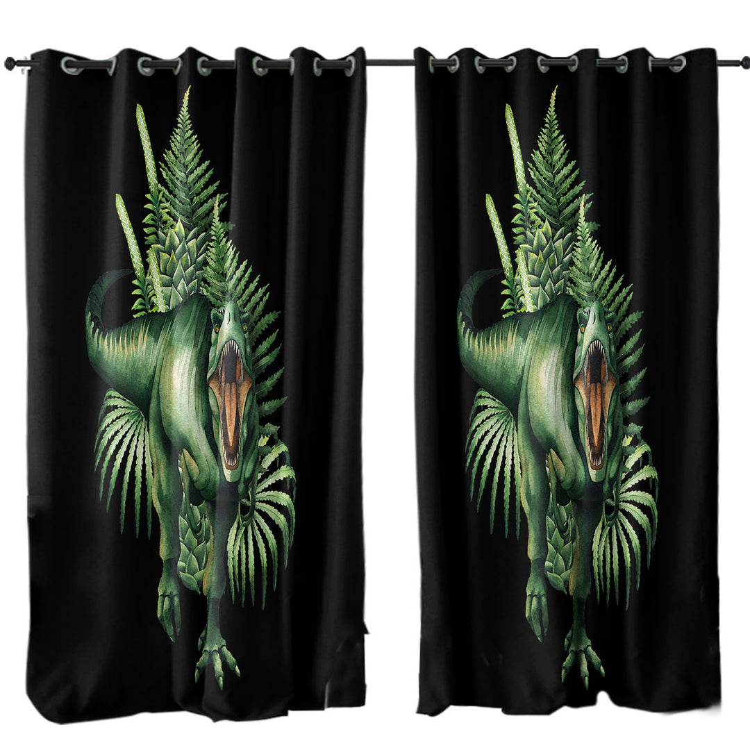 Drapes and Curtains with Green Scary Dinosaur