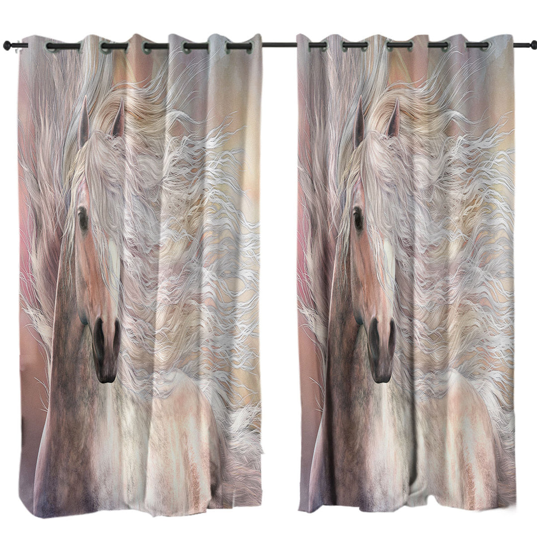 Drapes and Curtains with Horses Art Cielo the Long Haired White Horse