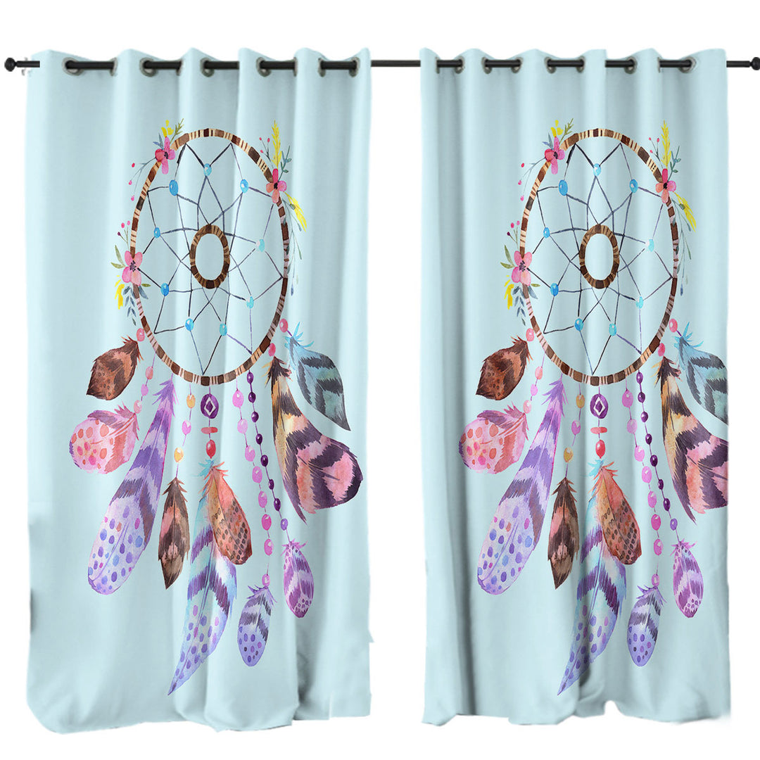 Drapes and Curtains with Light Blue Background Dream Catcher