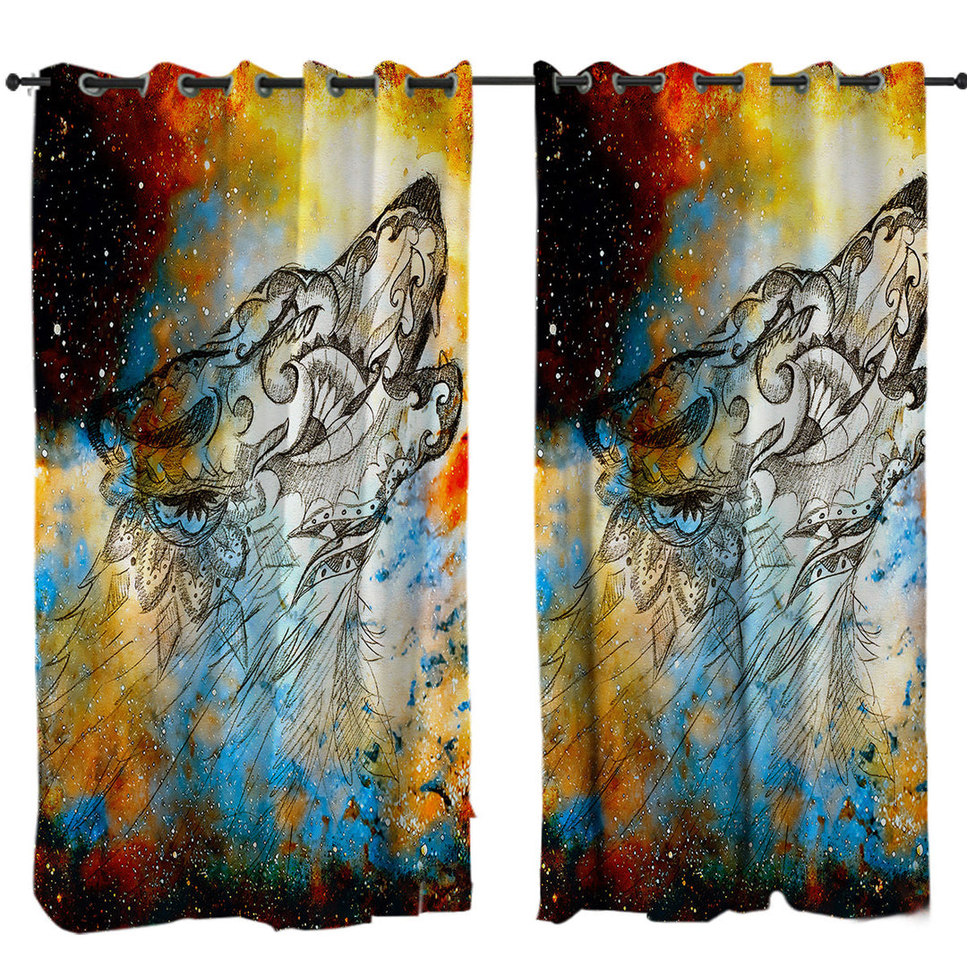 Drapes for Living Room with Artistic Native American Wolf Spirit