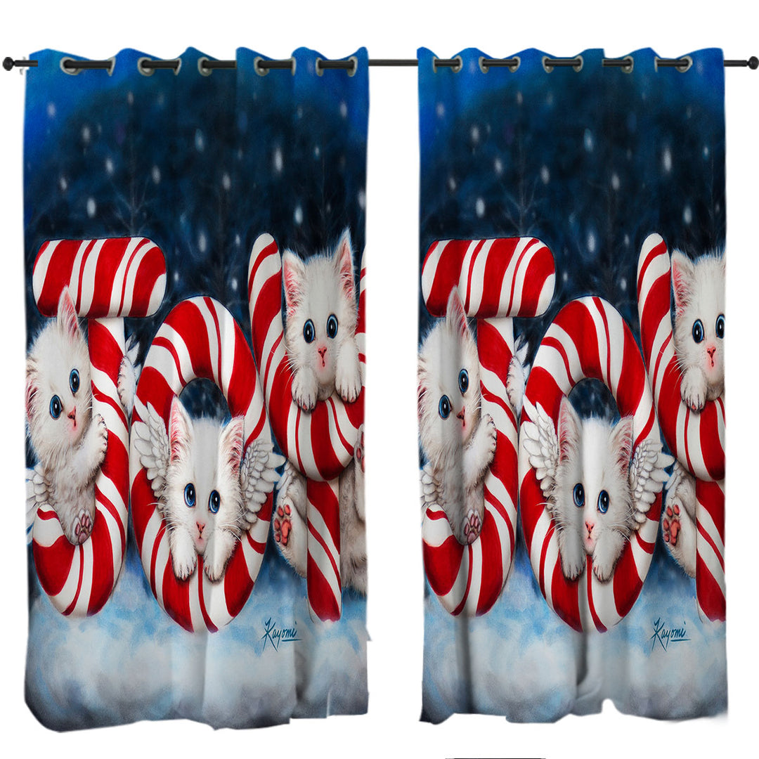 Drapes for Living Room with Christmas Joy Three Cute Angel White Kittens