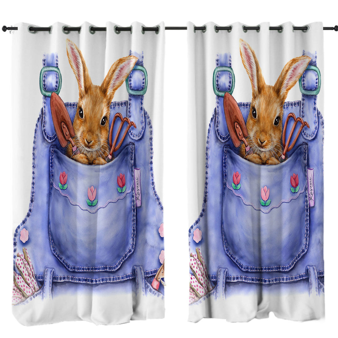 Drapes for Living Room with Cute Animal Art Bunny Overall Pocket