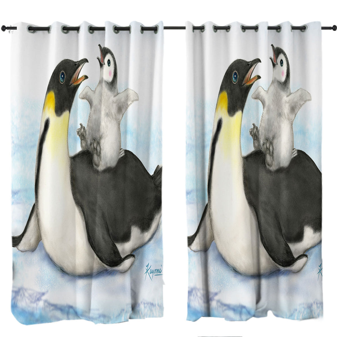 Drapes for Living Room with Cute Animal Art Drawings Penguins Happy Time