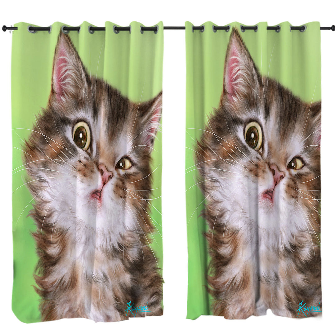 Drapes for Living Room with Cute Kittens Paintings Brownish Tabby Kitty Cat