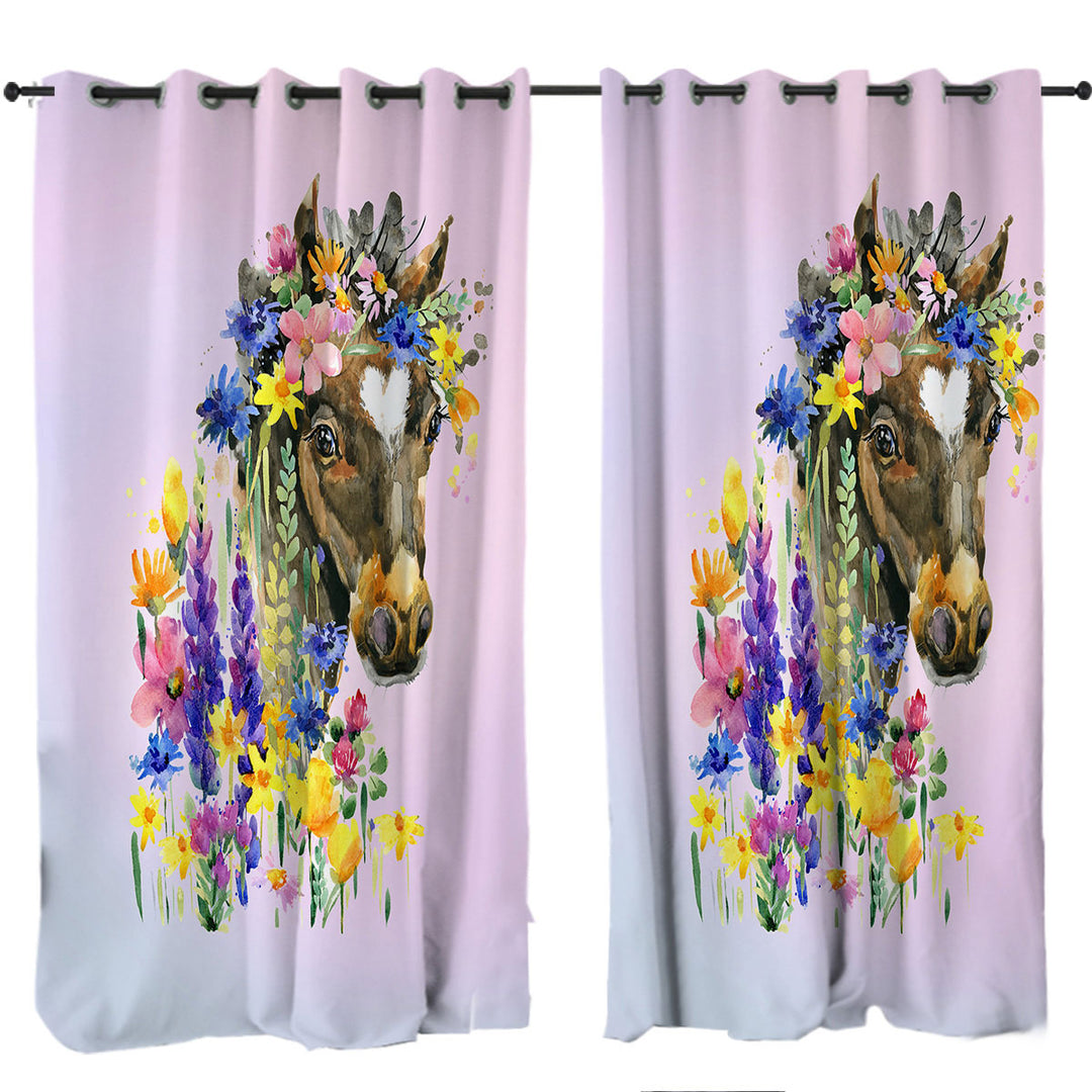 Drapes for Living Room with Floral Horse