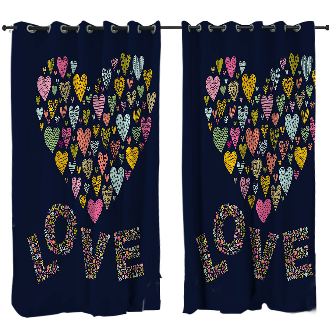 Drapes for Living Room with Floral Love and Multi Colored Heart of Hearts