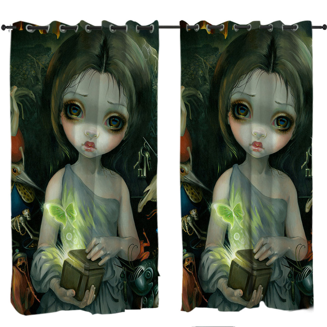 Drapes for Living Room with Gothic Scary Art Girl Opened the Pandora Box