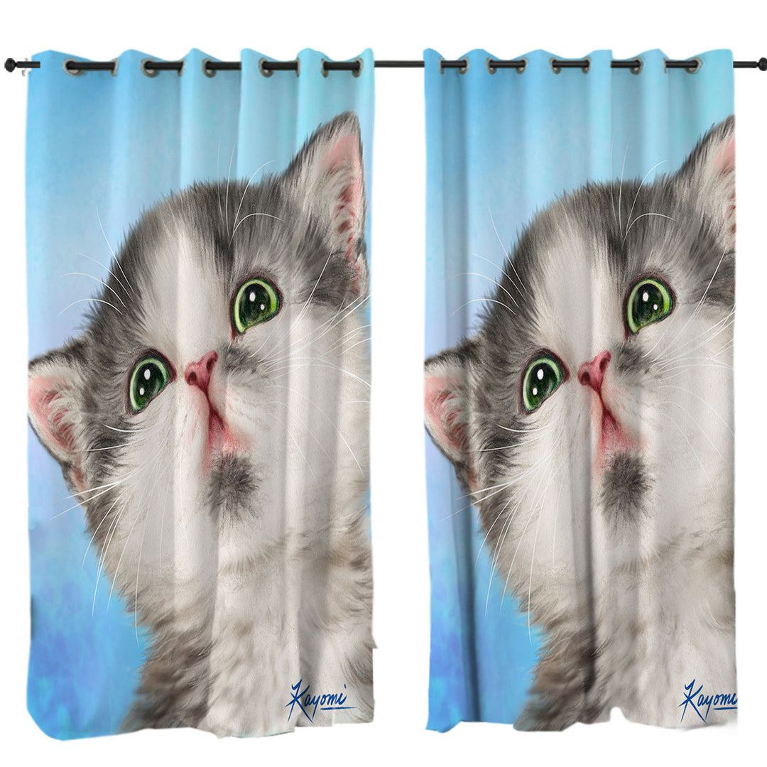 Drapes for Living Room with Lovely Grey White Kitten for Children