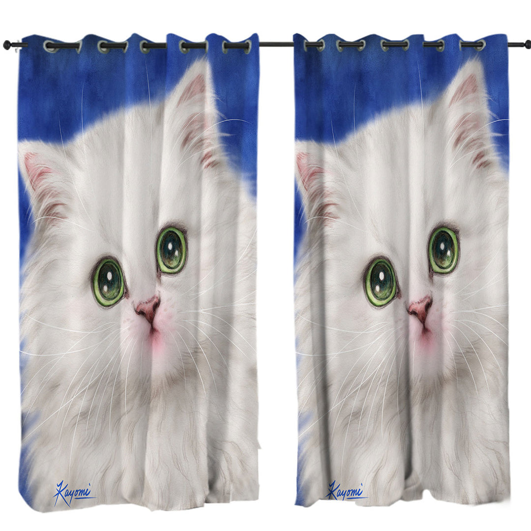 Drapes for Living Room with Lovely Innocent Face White Fluffy Kitty Cat
