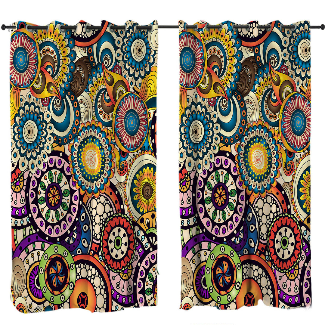 Drapes for Living Room with Multi Colored Little Mandalas