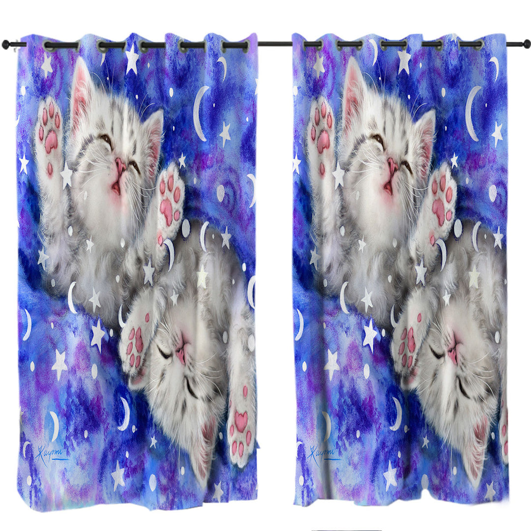 Drapes for Living Room with Two Grey Kitty Cats Sweet Slumber Night