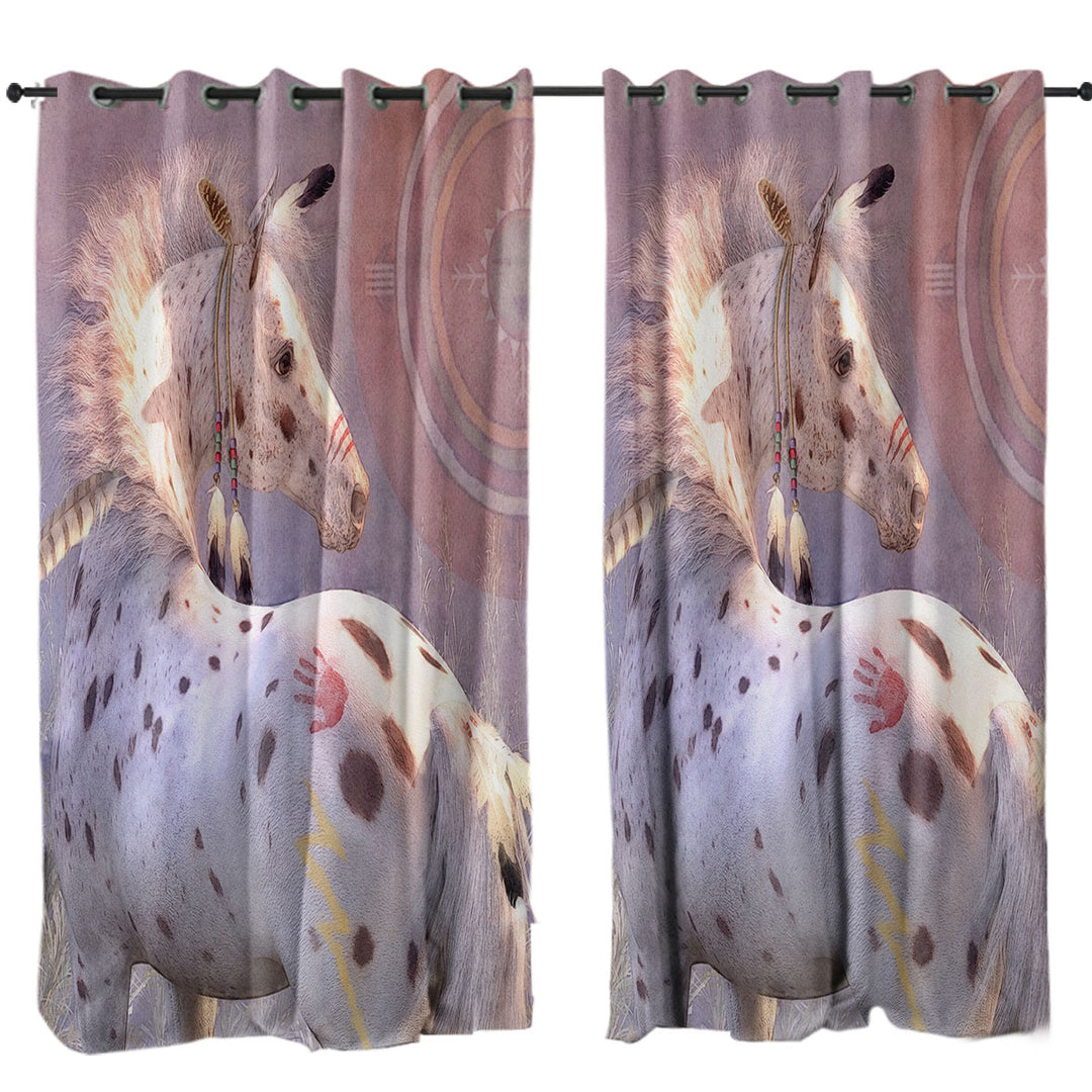 Drapes for Living Room with White with Brown Spots War Pony Horse