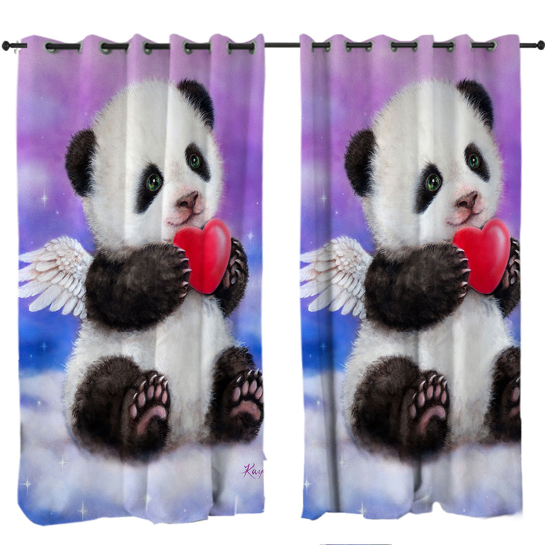 Drapes with Animal Drawing Cute Panda Heart Angel