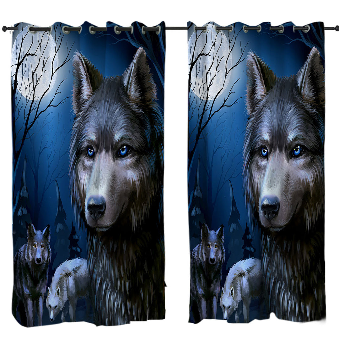 Drapes with Art Painting Wolves Night