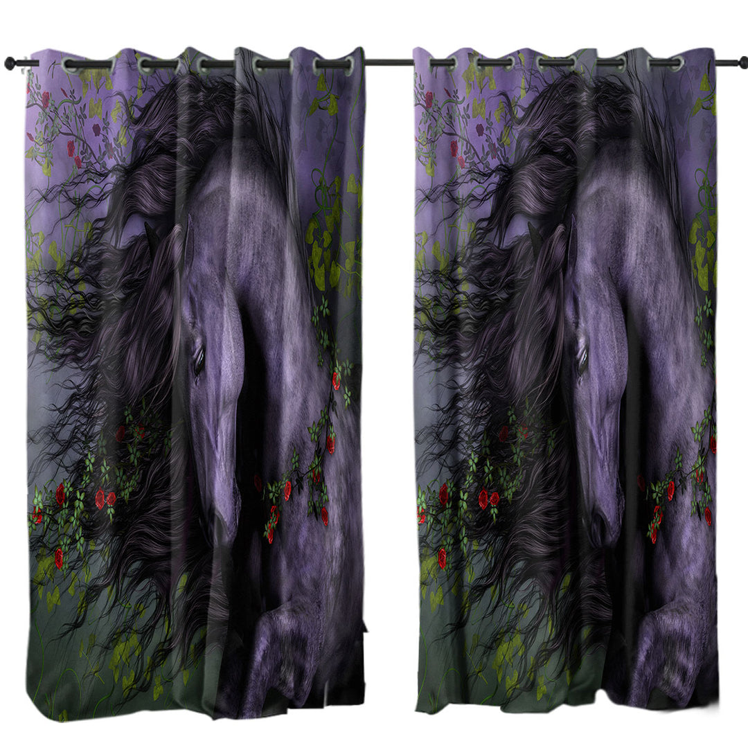 Drapes with Black Wild Horse the Wild Rose