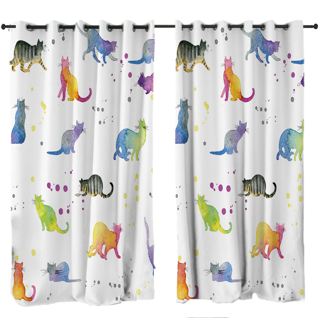 Drapes with Colorful Water colored Cats