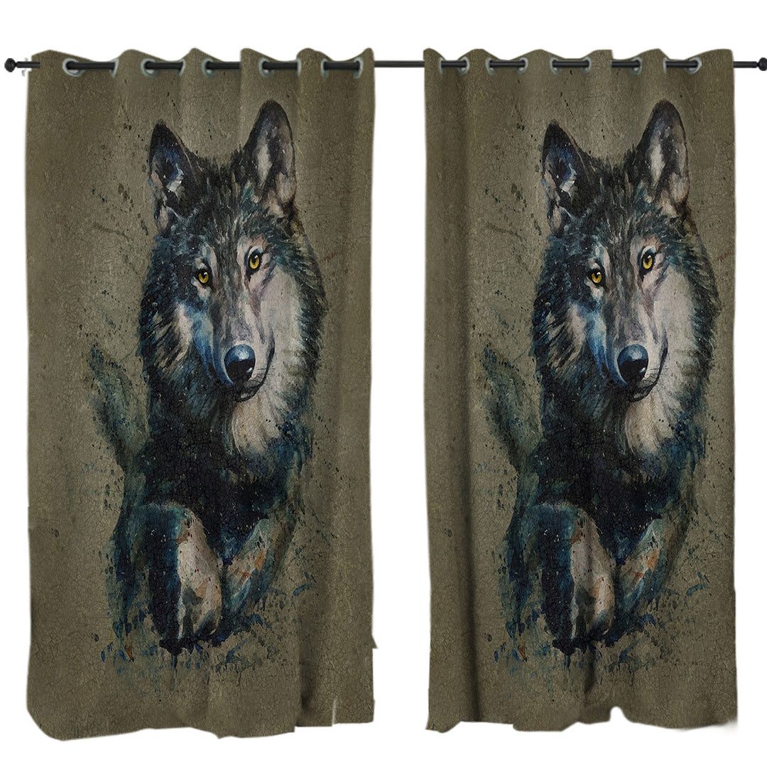 Drapes with Cool Art Wolf Painted on Concrete