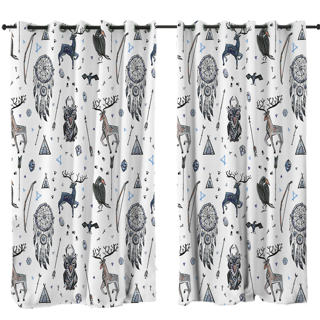 Drapes with Cool Deer and Owl in Native American Pattern