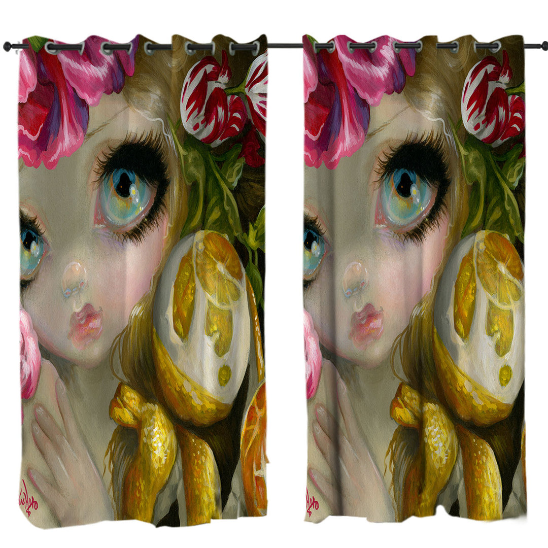 Drapes with Fine Art Painting Girl and Lemon