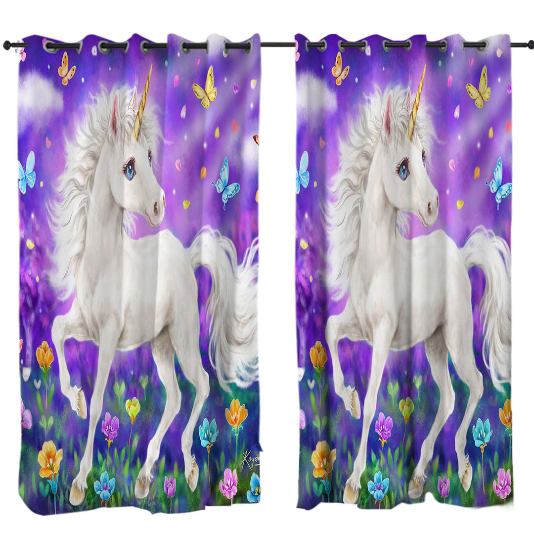 Drapes with Girly Fantasy Designs Butterflies and Unicorn