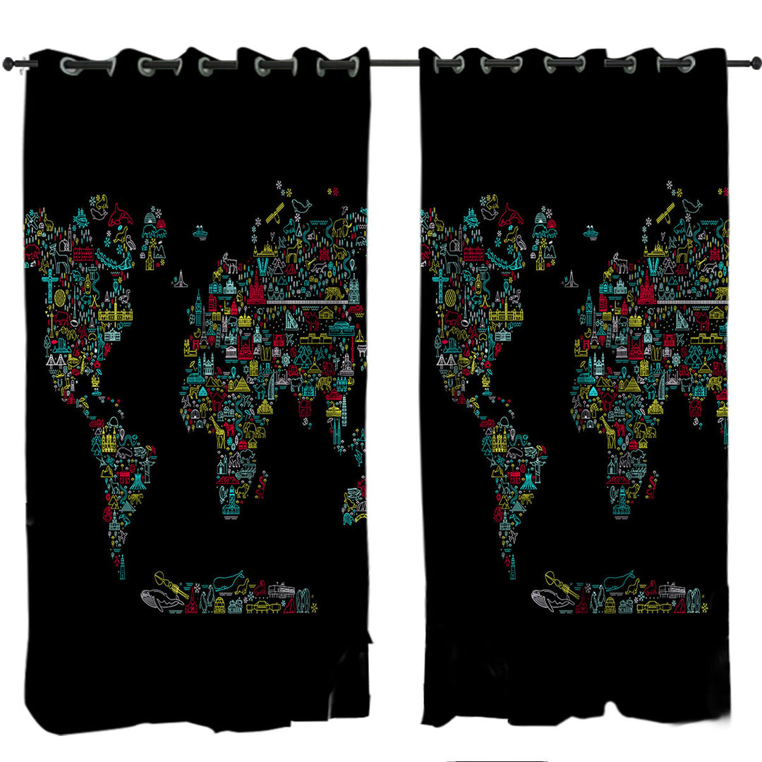 Drapes with Unique World Map