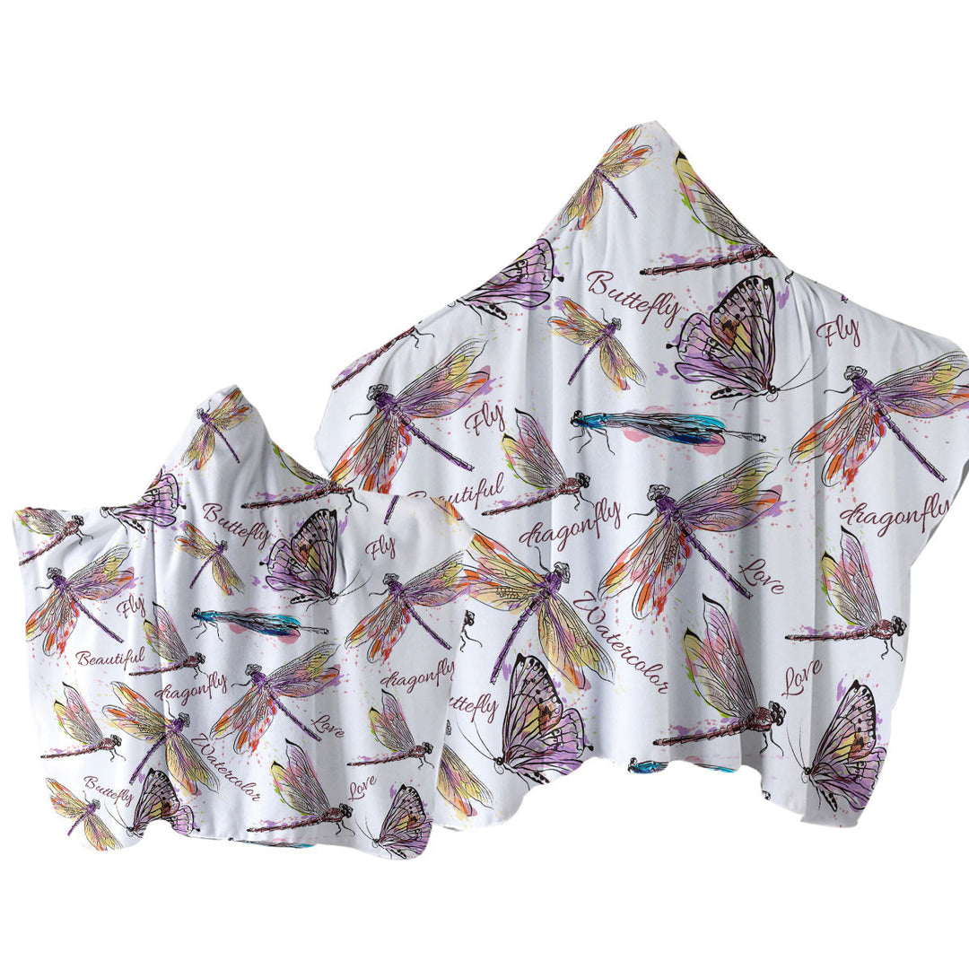 Drawing of Butterflies and Dragonflies Towel Hoodie