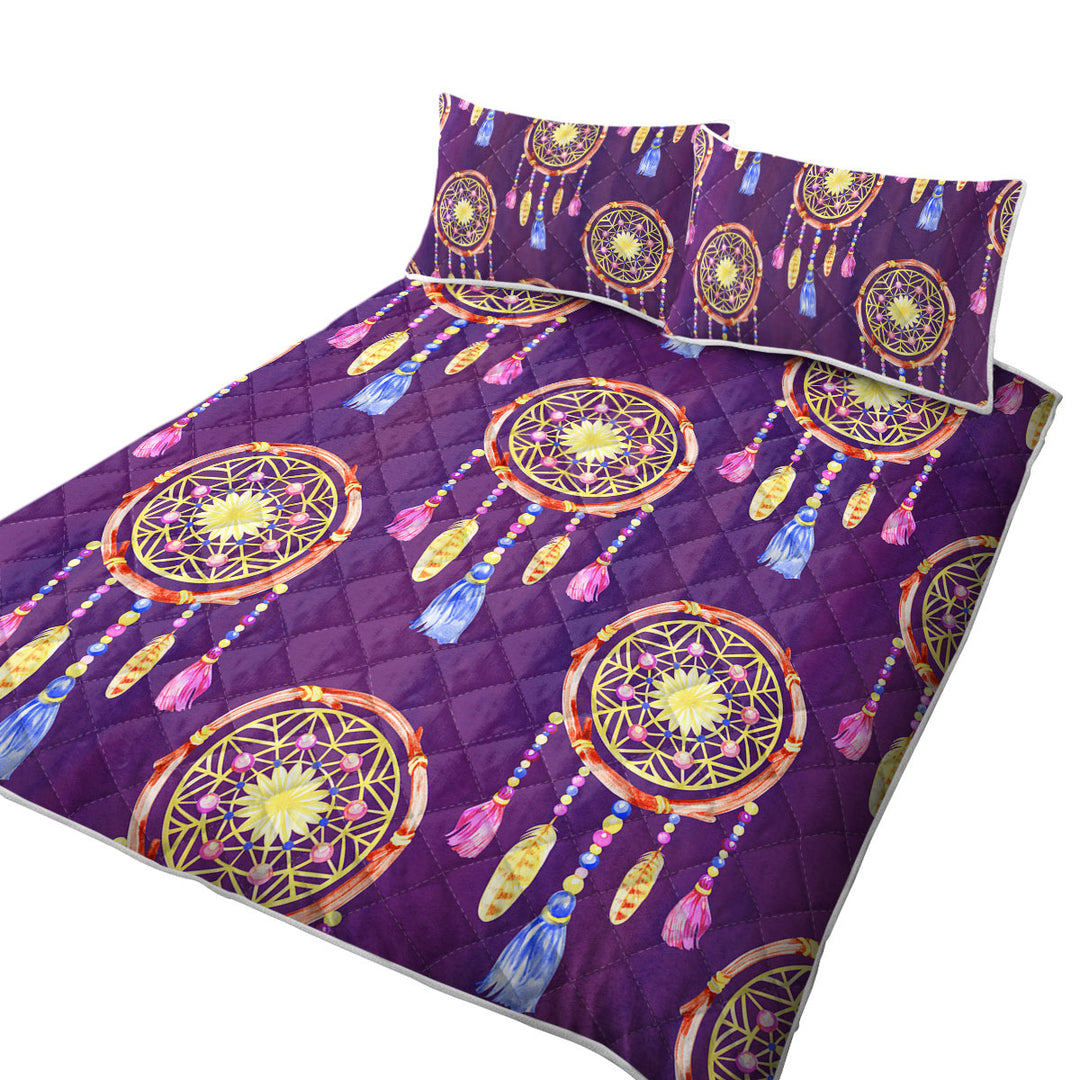 Dream Catchers over Purple California King Quilt Sets